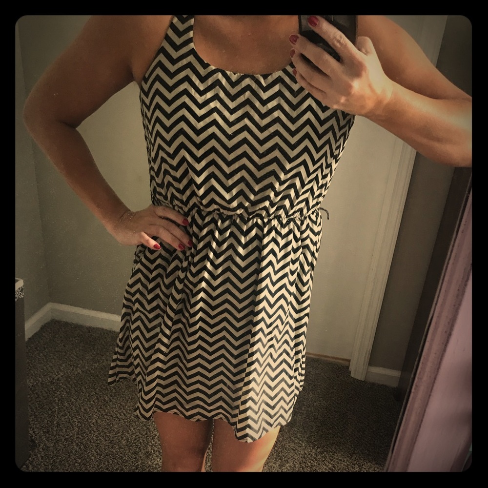Black and off white chevron dress